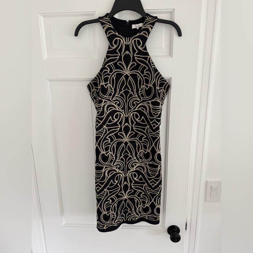 Parker Black Mini Dress with Gold Pattern